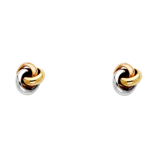 Simple Love Knot Stud Earrings in 14k Tri Color Gold