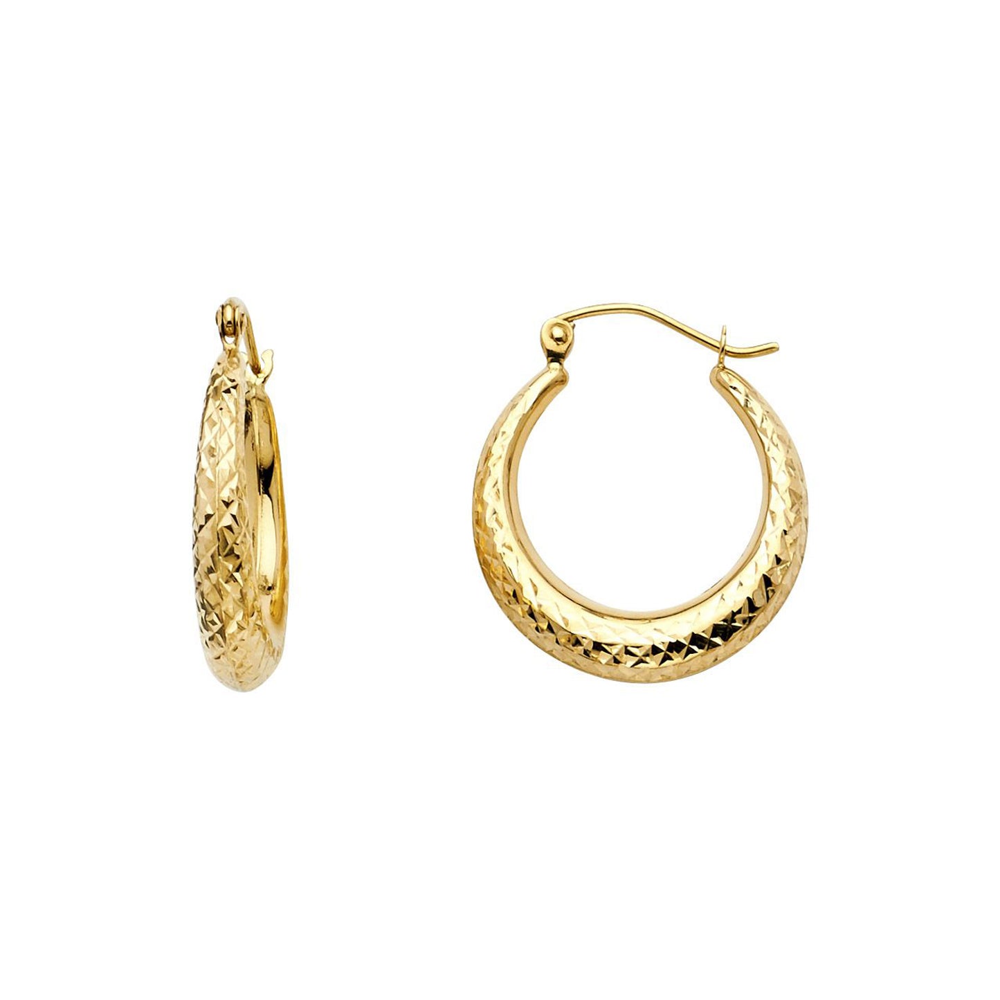 Diamond-cut Tapered Hoop Earrings in 14k Gold