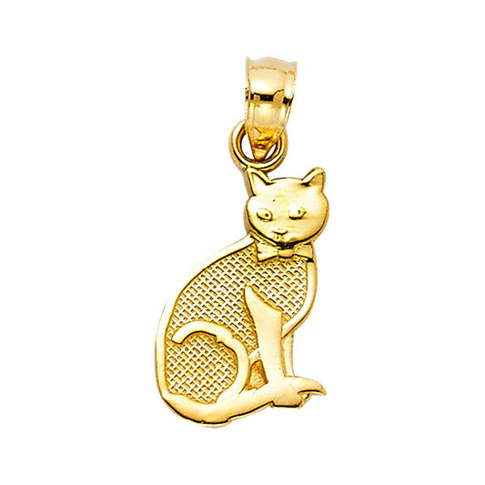 Cat with a Bow Pendant in 14k Yellow Gold