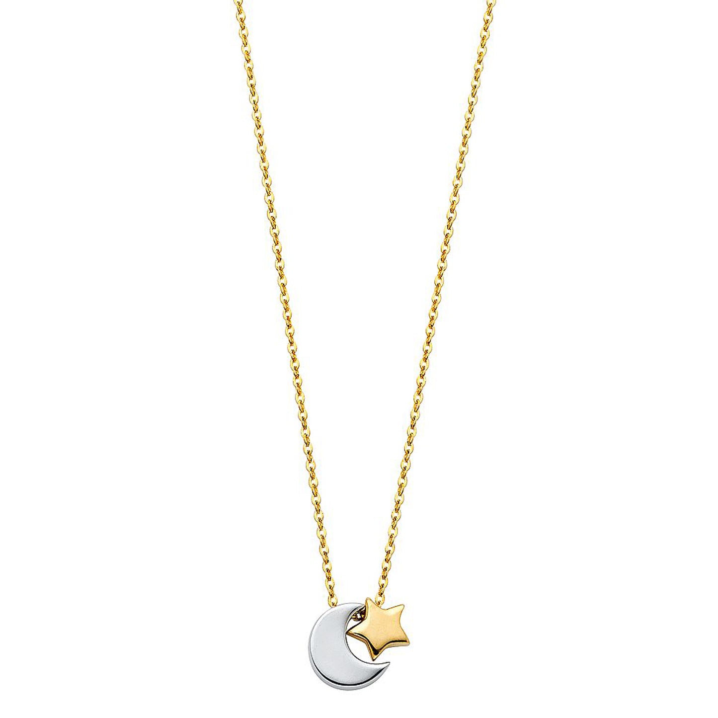 Goodnight Moon with Star Pendant Necklace in 14k Two Tone Gold