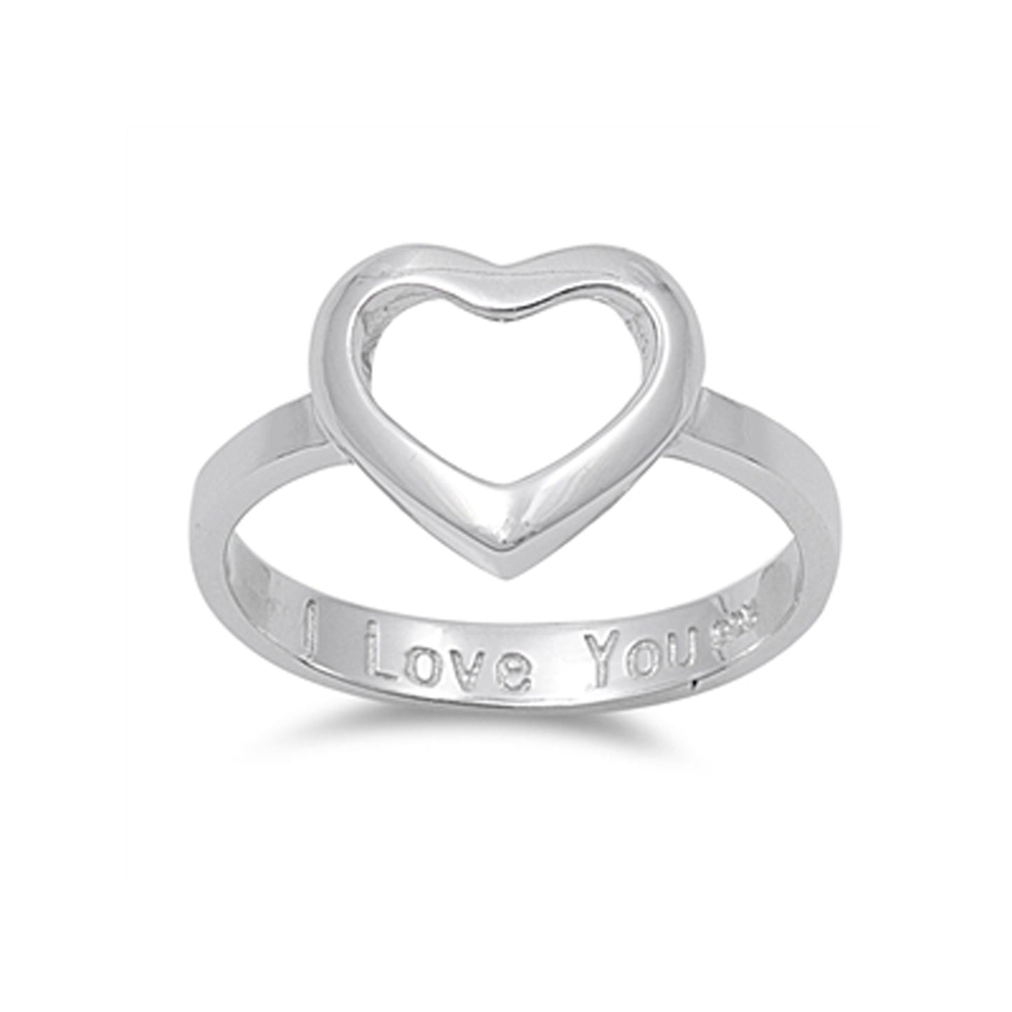 I Love You Engrave Heart Purity Ring in Sterling Silver