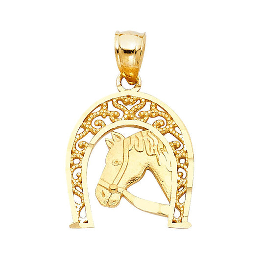 Scroll Border Horseshoe Pendant in 14k Yellow Gold