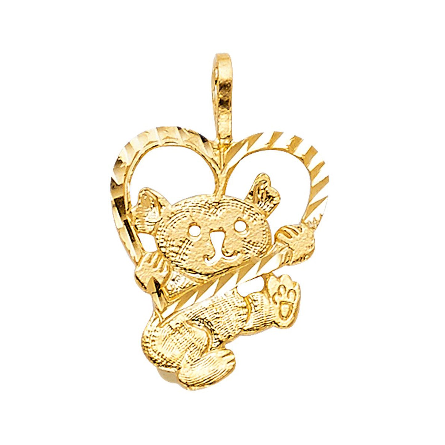 Whimsical Teddy Beart Heart Pendant in 14k Yellow Gold