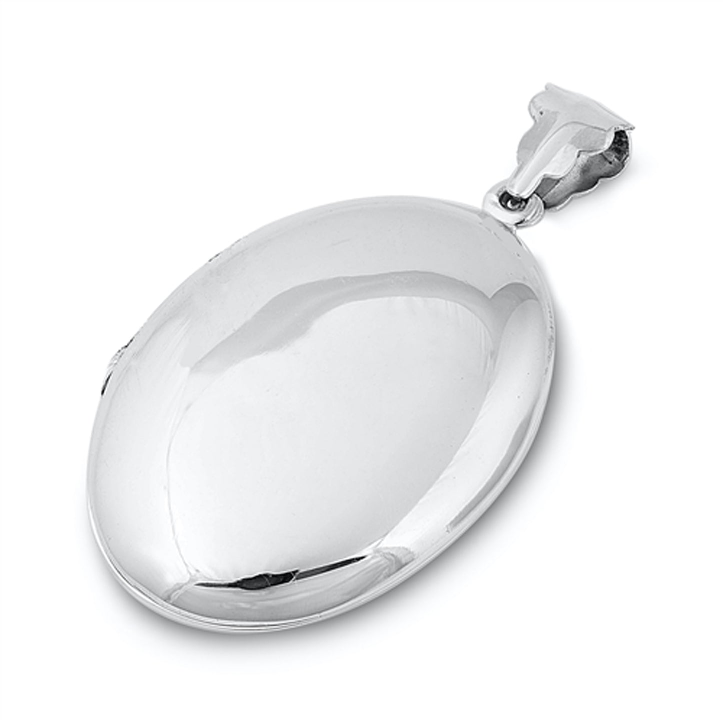 Plain Polished Oval Picture Locket Pendant in Sterling Silver