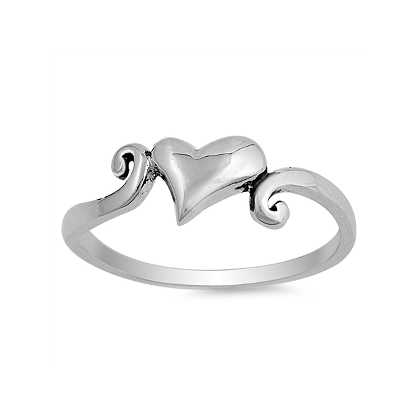 Sculpted Heart Spiral Promise Ring in Sterling Silver