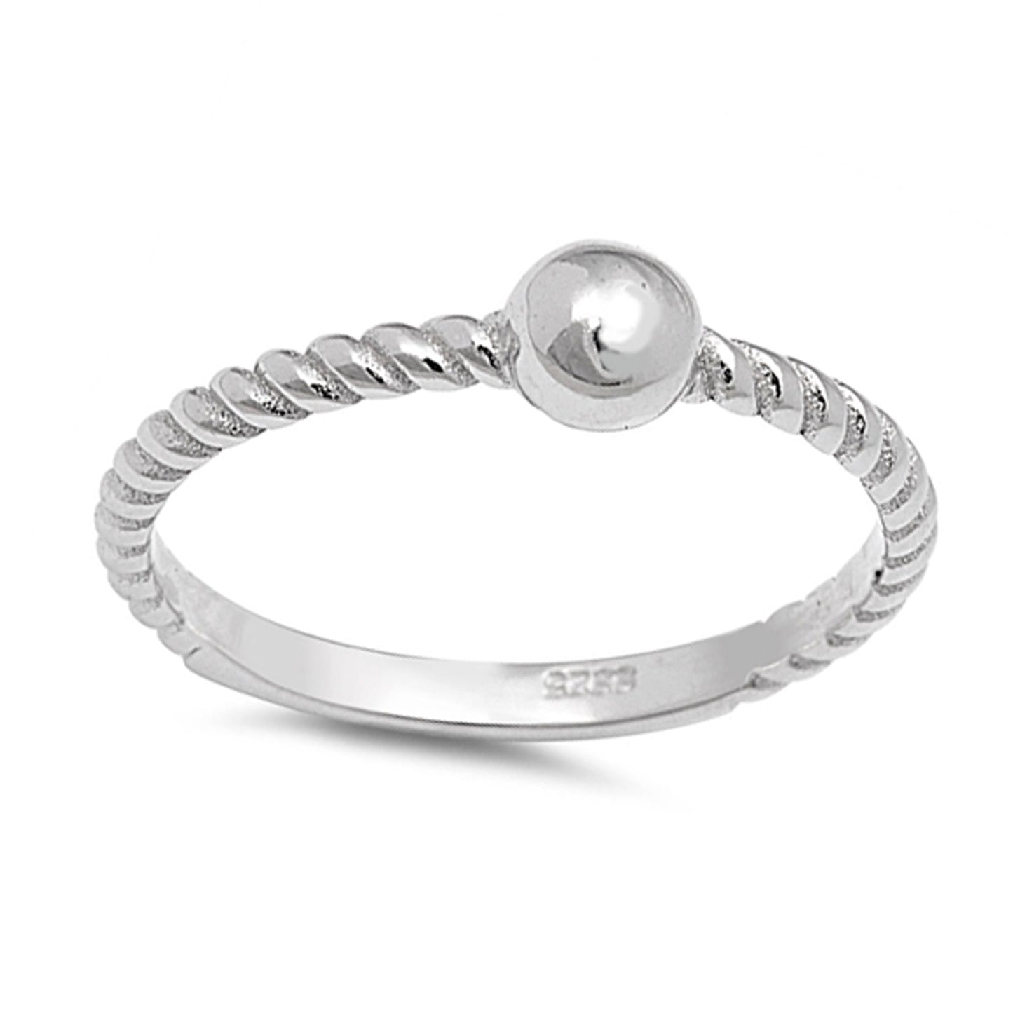 Twisted Band with Ball Ring Minimalist Jewelry in Sterling Silver