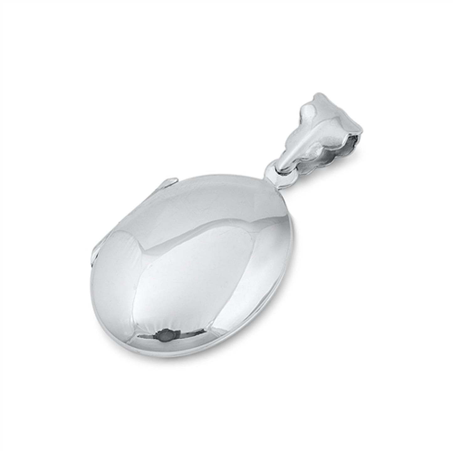 Plain Polished Oval Picture Locket Pendant in Sterling Silver