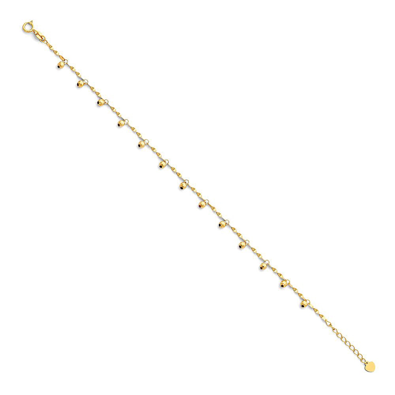 Diamond-Cut Bead Charms Anklet in 14k Gold