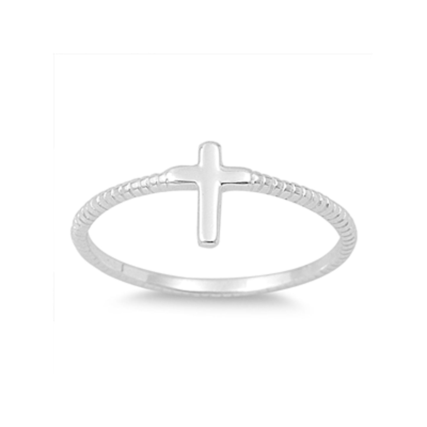 Small Cross Stackable Braided Design Ring for Teens in Sterling Silver