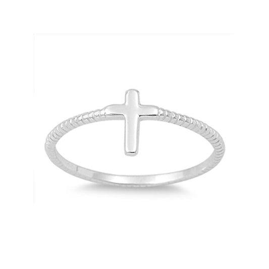 Small Cross Stackable Braided Design Ring for Teens in Sterling Silver