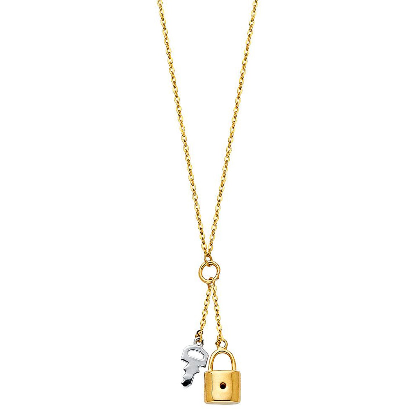 Key with Lock Pendant Necklace in 14k Two Tone Gold