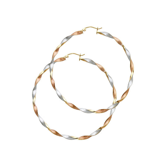 Dainty Twisted Hoop Earrings in 14k Three Tone Gold