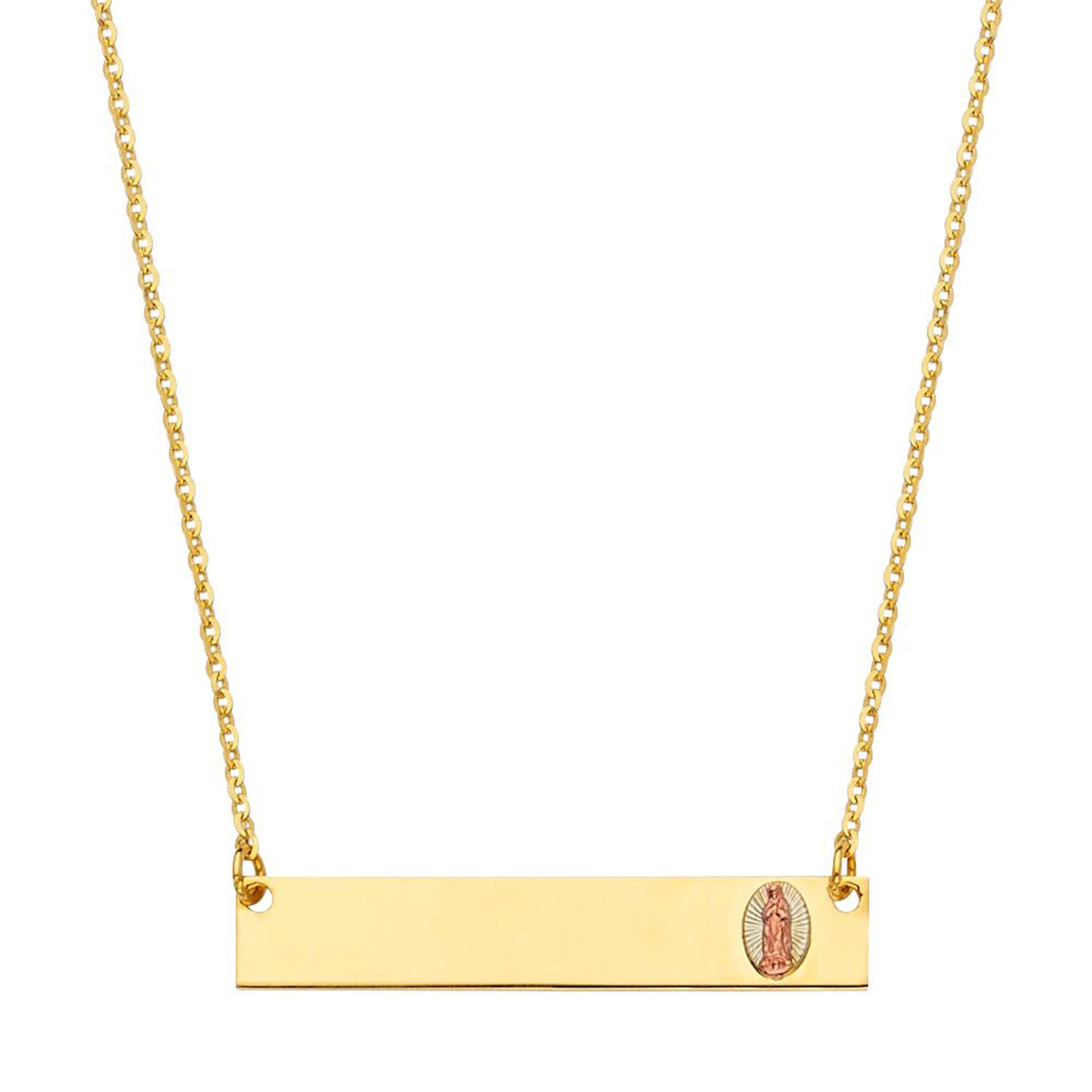 ID Bar Pendant with Our Lady of Guadalupe Accent Necklace in 14k Yellow Gold