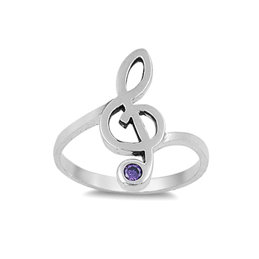 G-Clef Music Note Statement Ring CZ in Sterling Silver