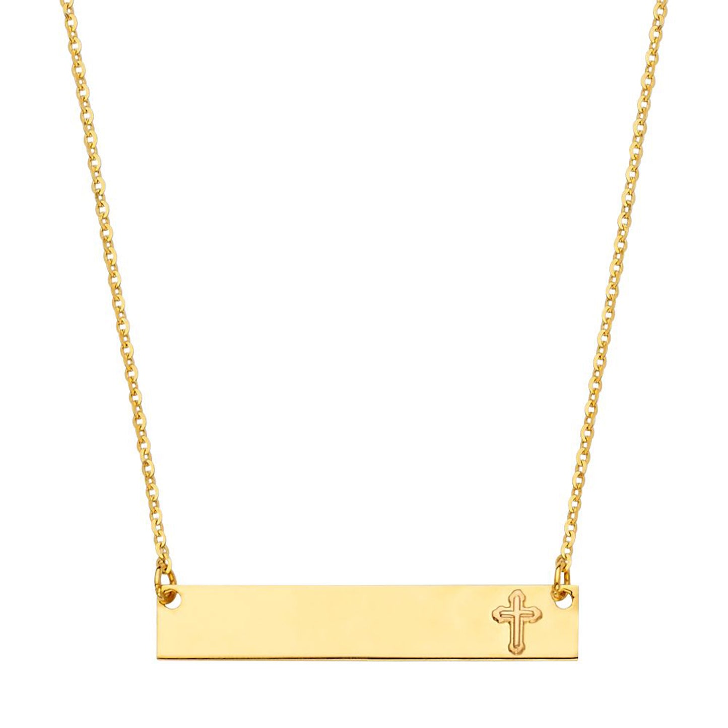 ID Bar Pendant with Traditional Cross Accent Necklace in 14k Yellow Gold