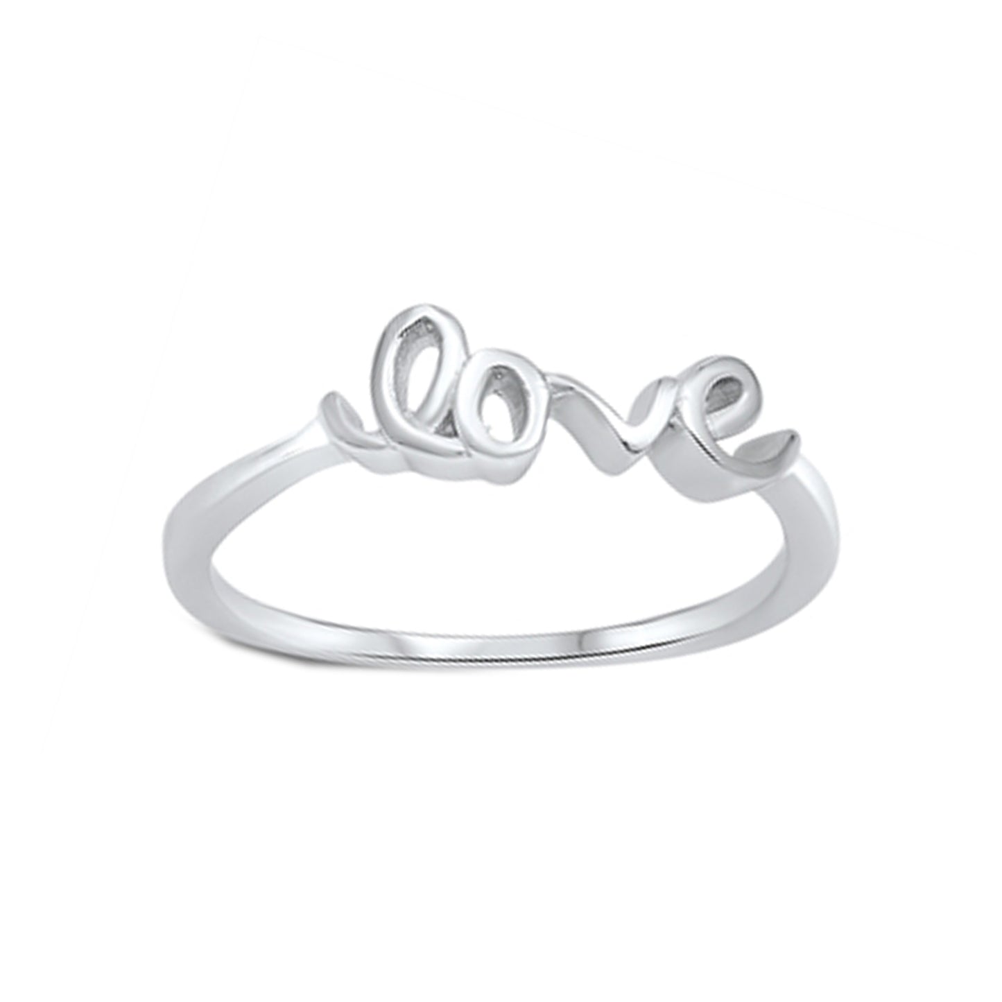 Love Scripted Minimalist Stackable Ring in Sterling Silver Ring