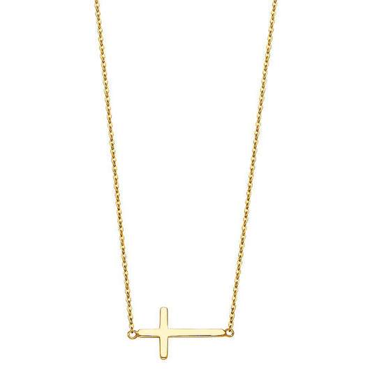 Petite Sideway Plain Cross Pendant Necklace in 14k Gold