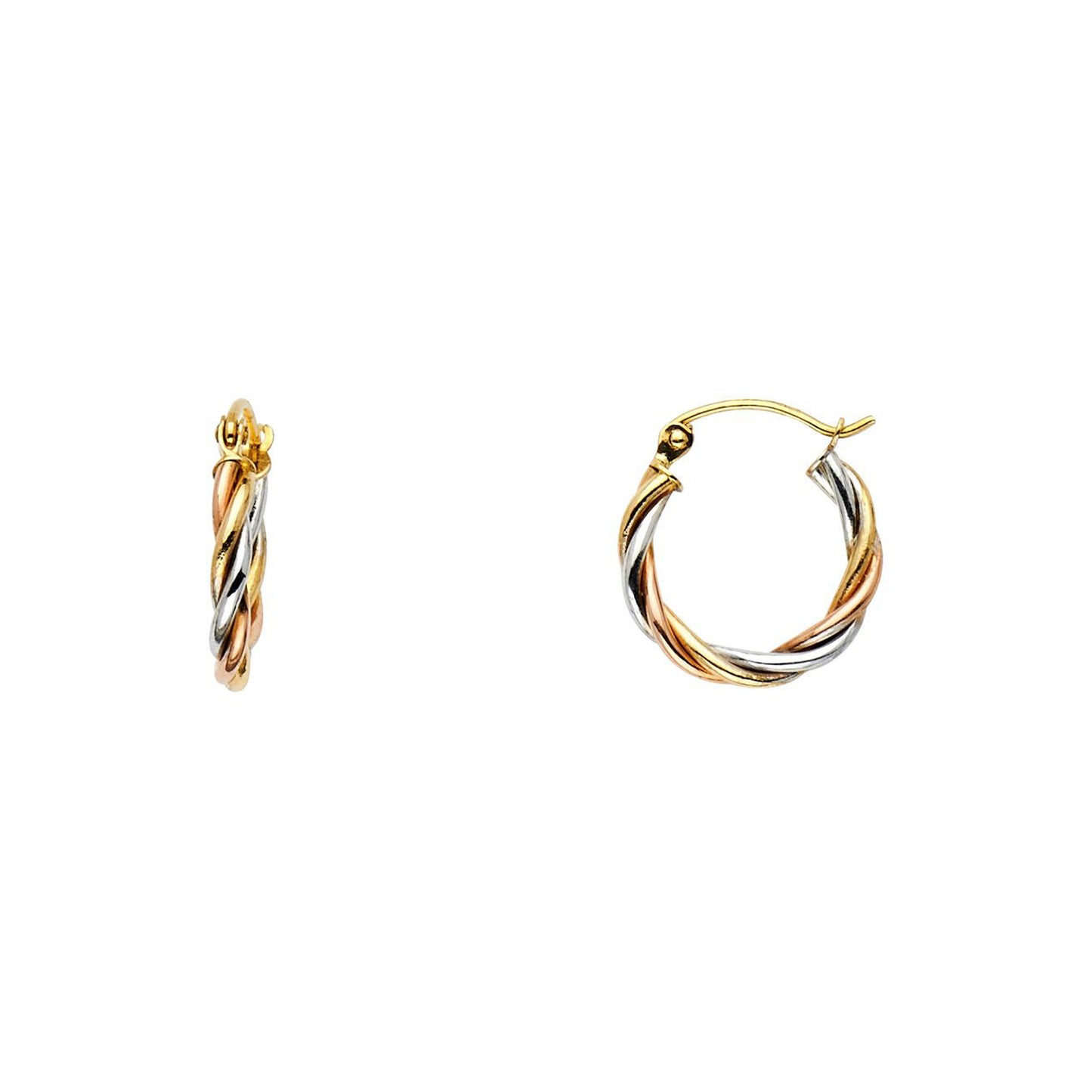 Interlaced Twisted Design Hoop Earrings in 14k Three Tone Gold