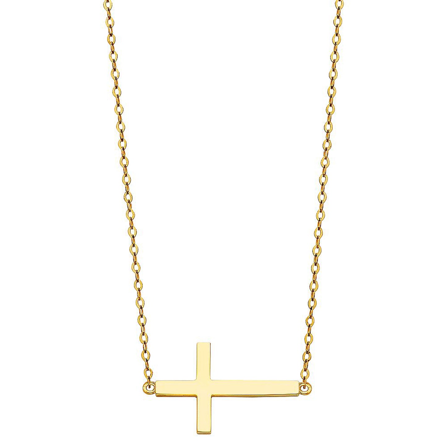 Sideway Plain Cross Pendant Necklace in 14k Gold