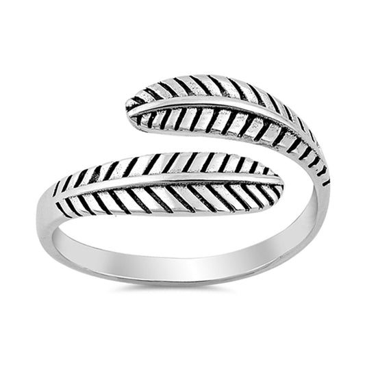 Retro Feather Open End Ring in Sterling Silver