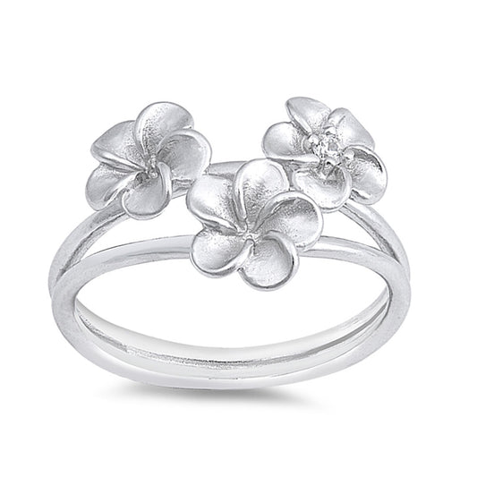 Three Plumerias Split Shank Ring in Sterling Silver