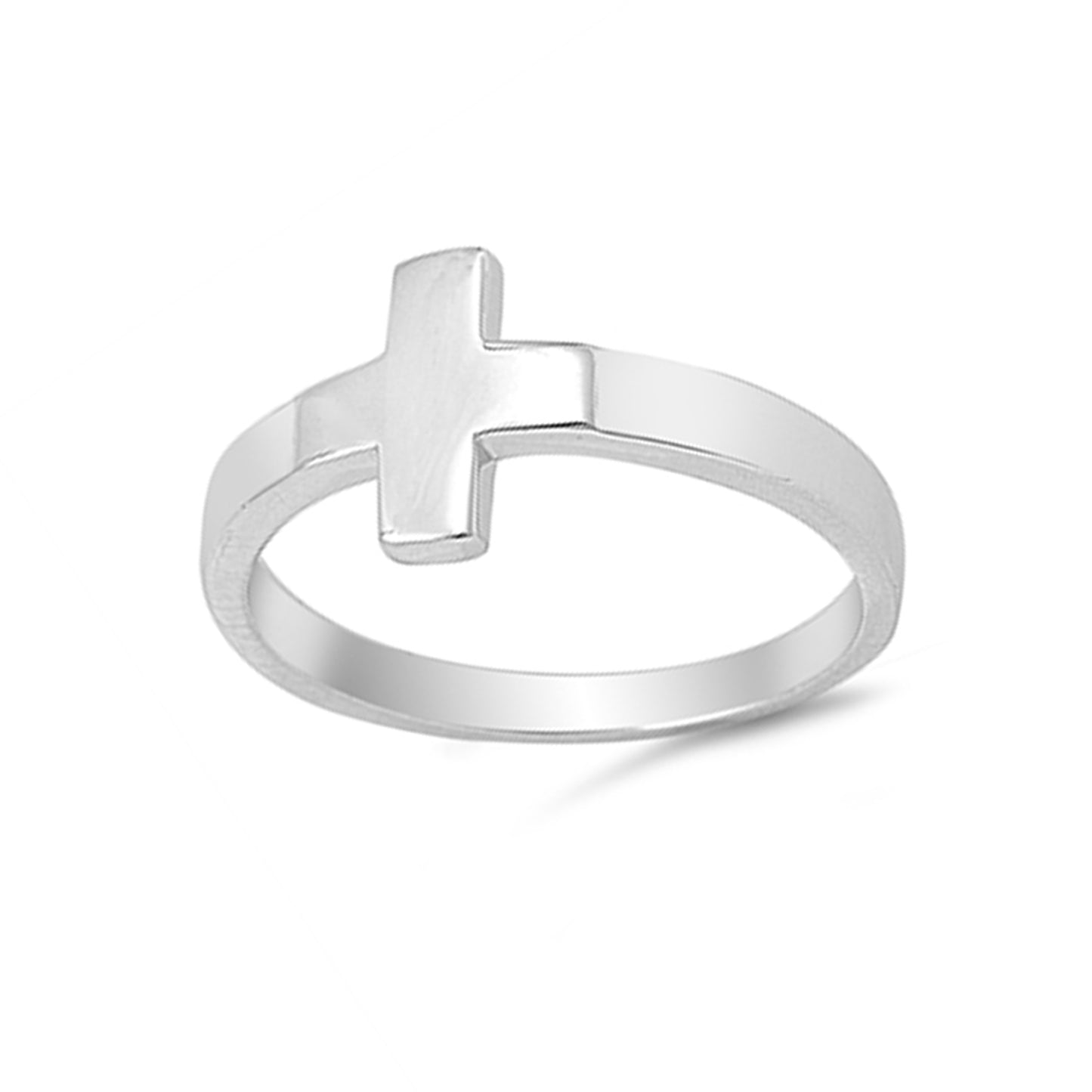 Sideway Cross Polished Ring in Sterling Silver