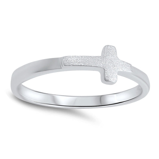 Sandblast Sideway Small Cross Ring in Sterling Silver