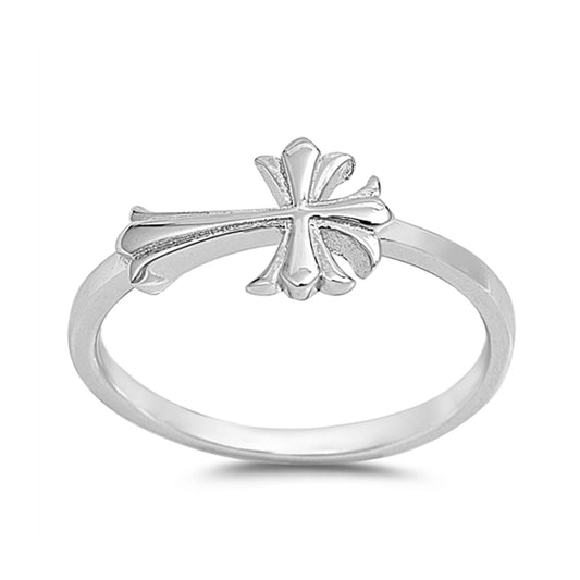 Small Fleur-de-lis Sideway Cross Ring in Sterling Silver