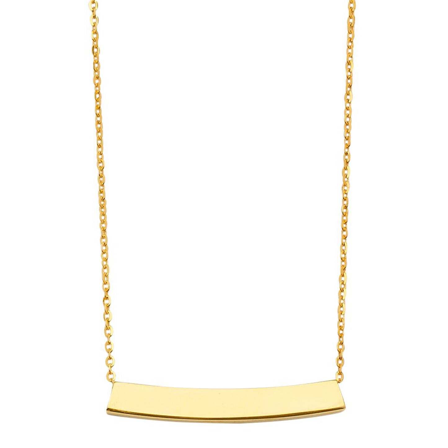 Curved Plain Bar Minimalist Pendant Necklace in 14k Yellow Gold