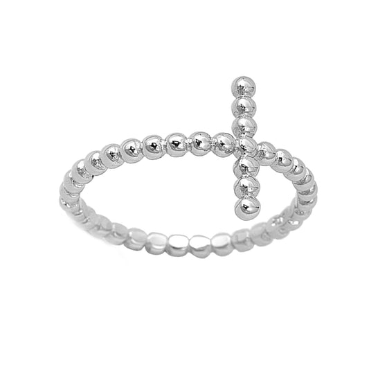 Beaded Cross Stackable Ring in Sterling Silver