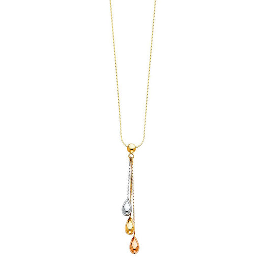 Teardrops Bead Pendant Necklace in 14k Three Tone Gold