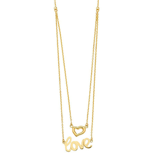 Love with Floating Heart Layered Necklace in 14k Yellow Gold