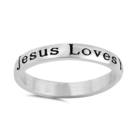 Jesus Loves You Engrave Christian Ring in Sterling Silver