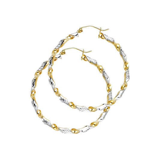 Textured Twisted Hoop Earrings in 14k Two Tone Gold