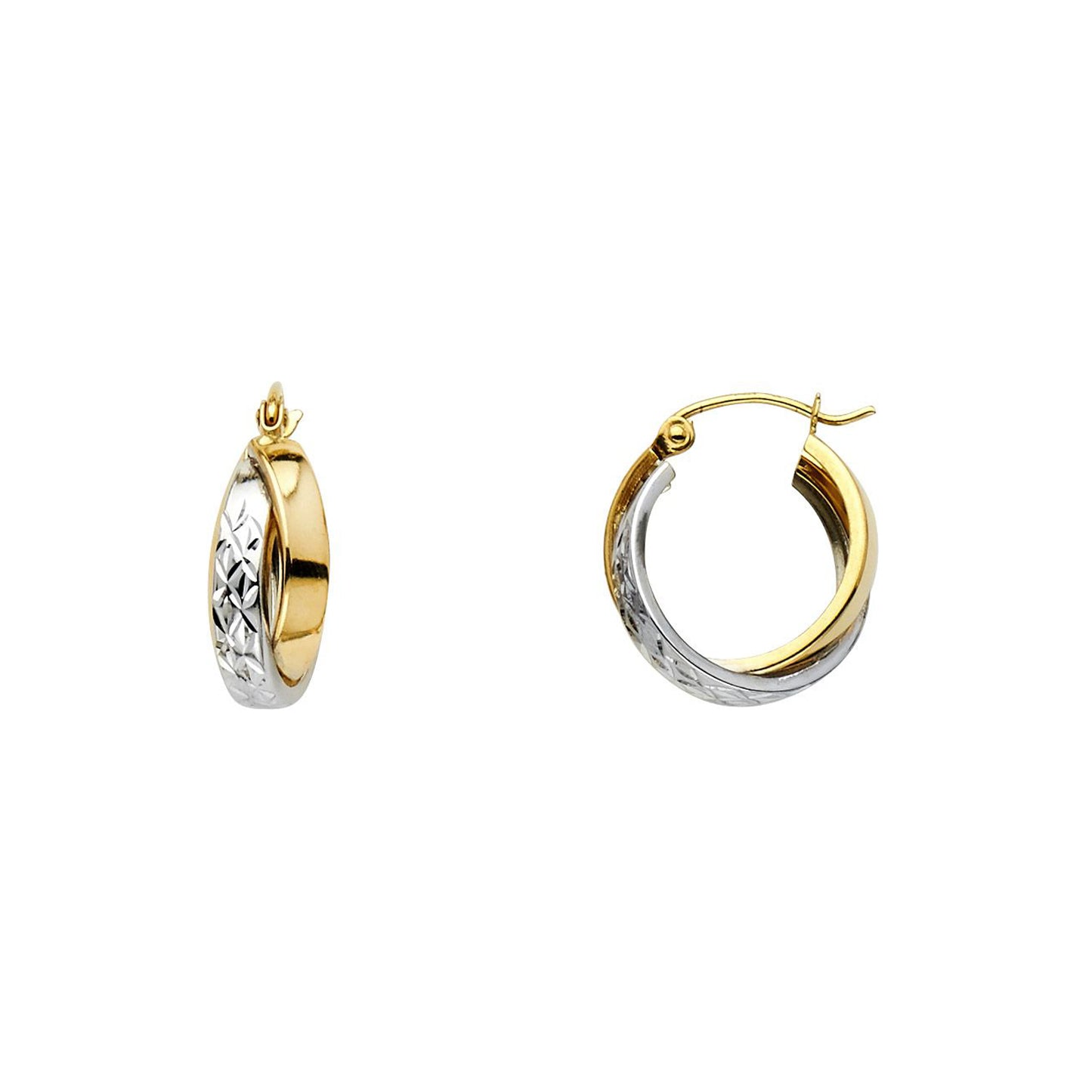 Diamond-cut & Polished Interlocked Hoop Earrings in 14k Two Tone Gold