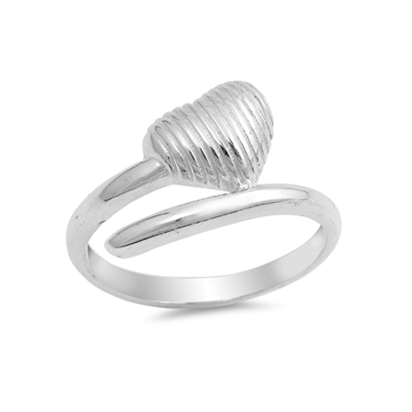 Ribbed Heart Bypass Wrap Style Ring in Sterling Silver