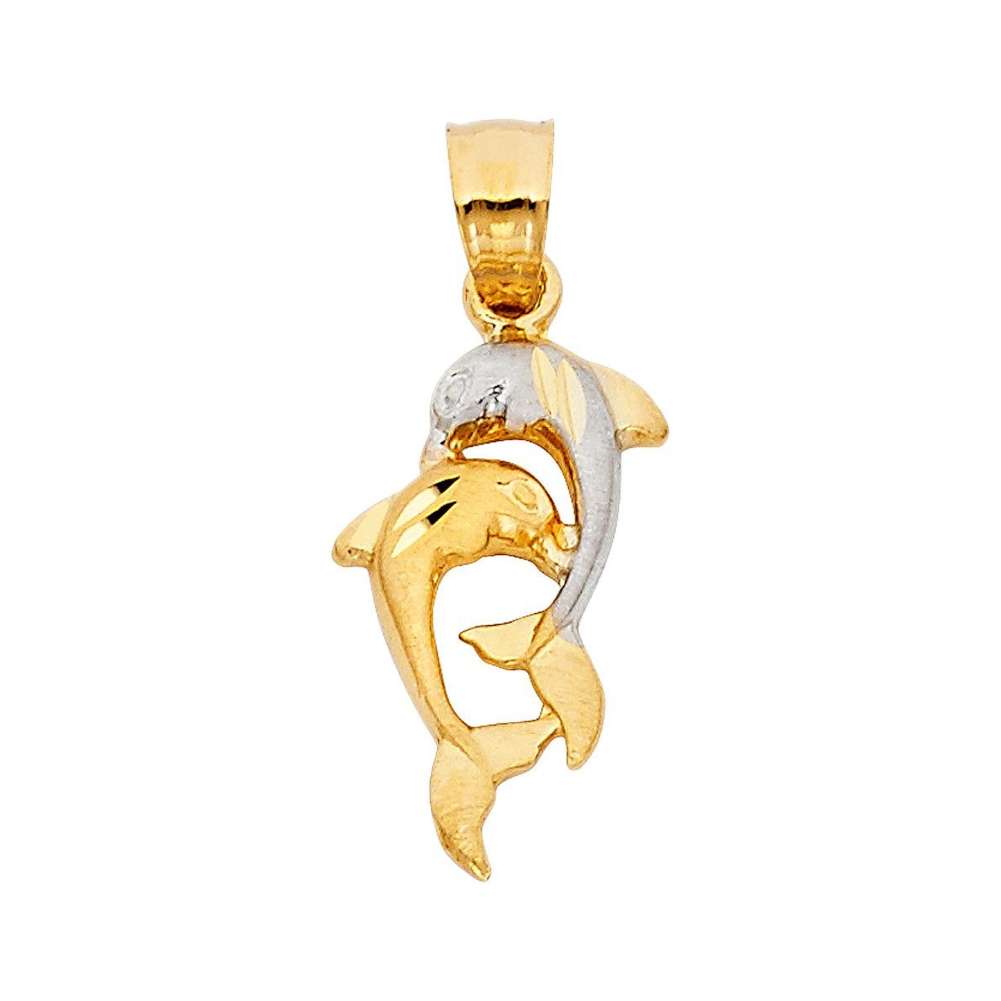 Two Dolphins Pendant in 14k Two Tone Gold