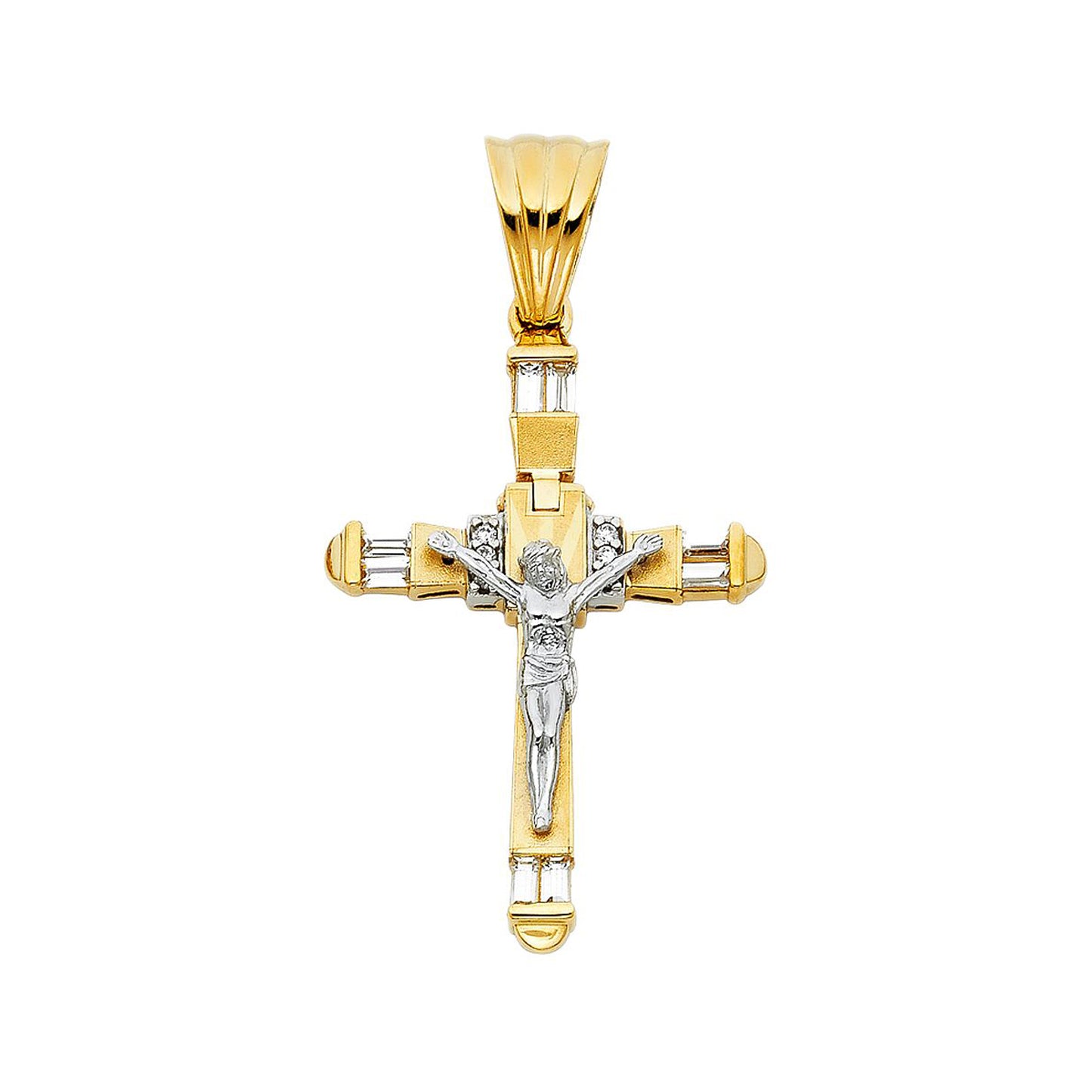 Jesus Crucifix Cubic Zirconia Pendant in 14k Two Tone Gold