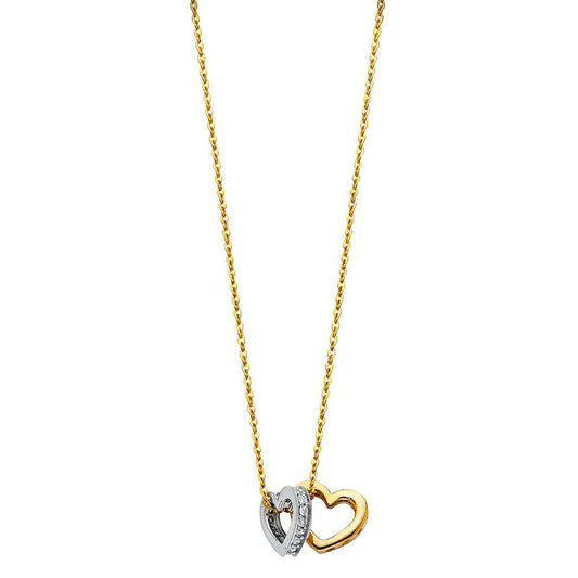 Heart Duo with Cubic Zirconia Accent Pendant Necklace in 14k Two Tone Gold