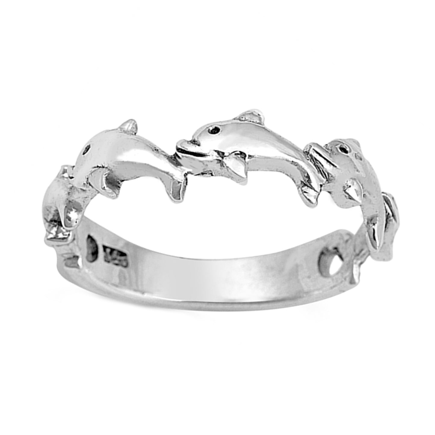 Row of Dolphins Sea Animal Ring in Sterling Silver