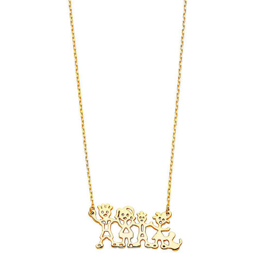 Family with Puppy Pendant Necklace in 14k Yellow Gold