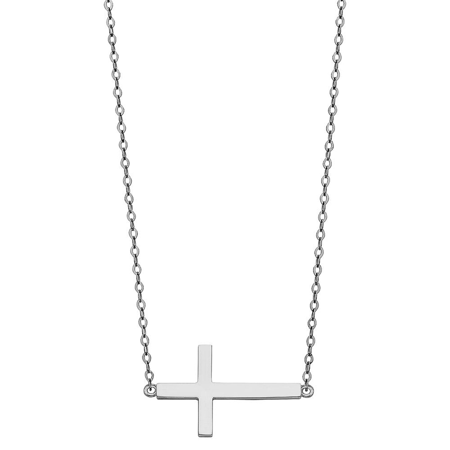 Sideway Plain Cross Pendant Necklace in 14k Gold