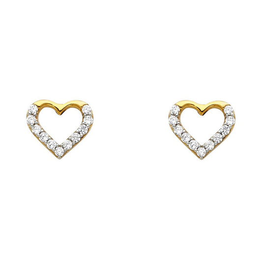 Heart Frame Cubic Zirconia Stud Earrings in 14k Gold