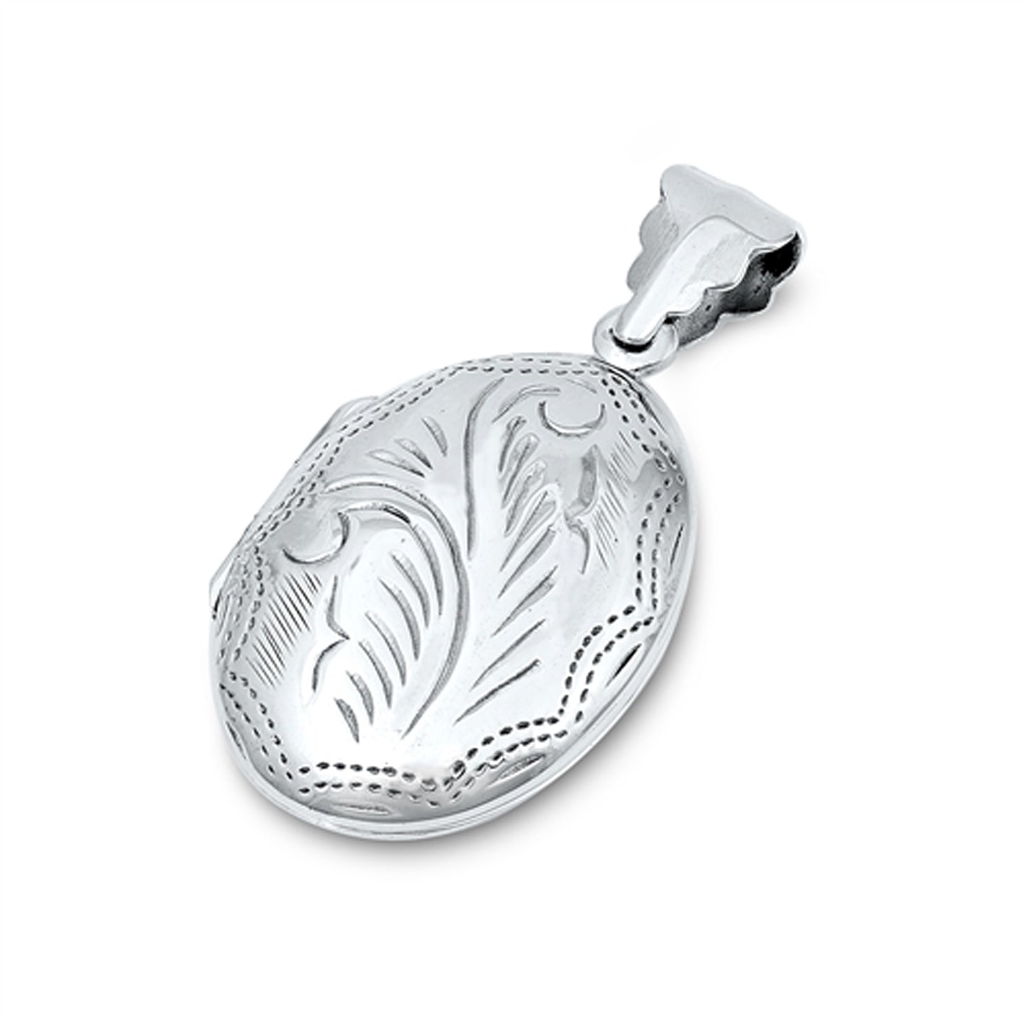 Floral Vine Design Oval Picture Locket Pendant in Sterling Silver