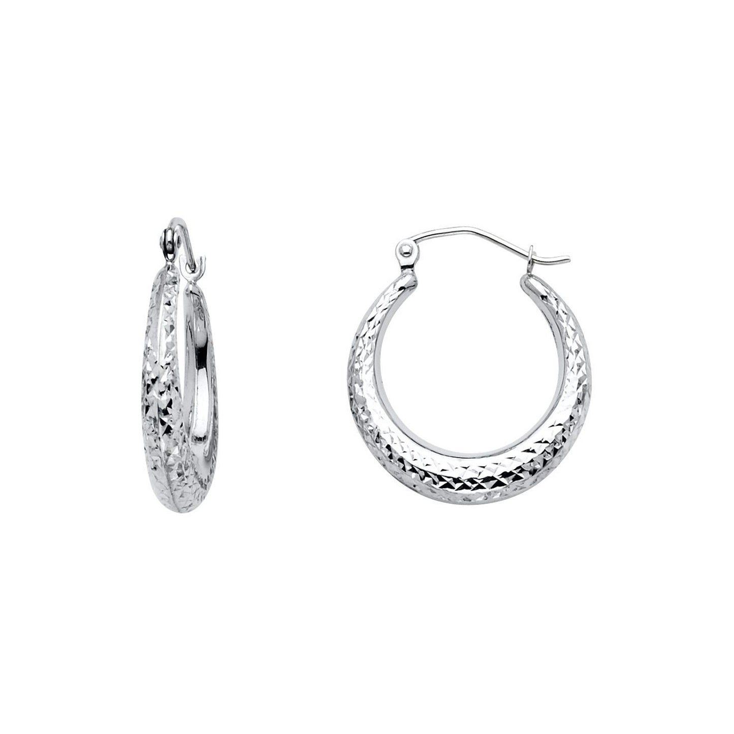 Diamond-cut Tapered Hoop Earrings in 14k Gold