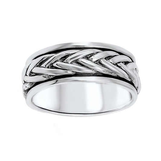 Braid Spinner Ring for Men in Sterling Silver