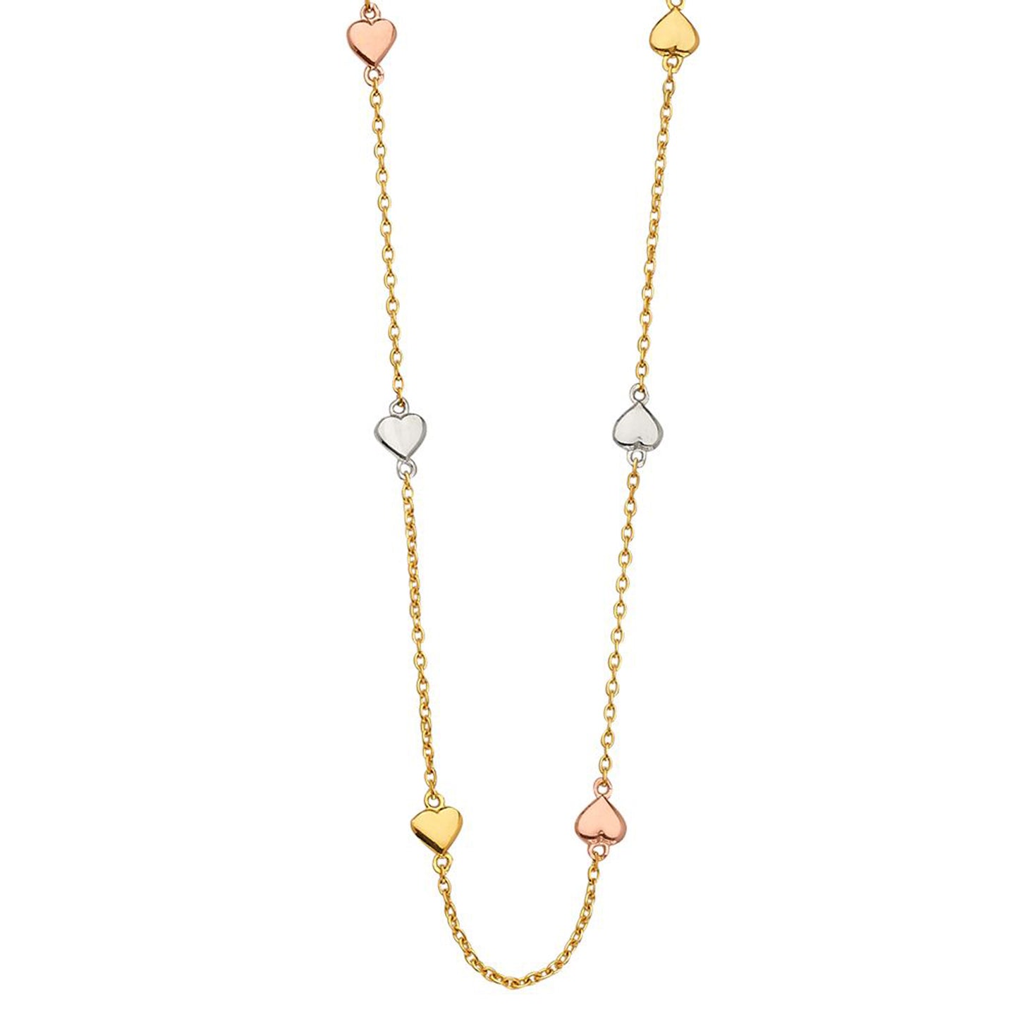 Tiny Floating Hearts Necklace in 14k Three Tone Gold