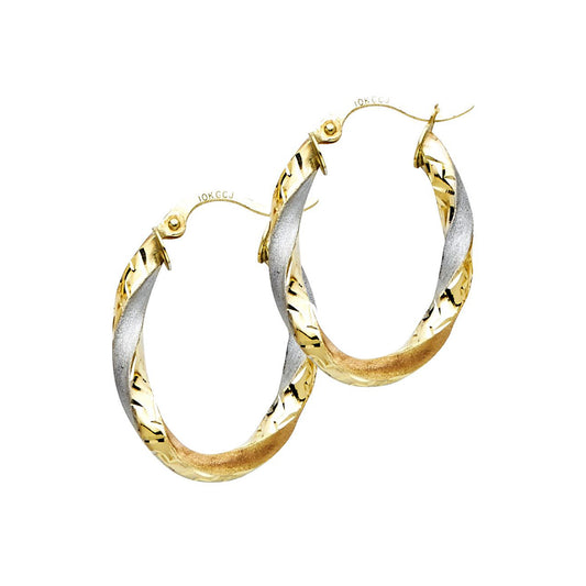 Greek Inspired Oval Hoop Earrings in 14k Two Tone Gold