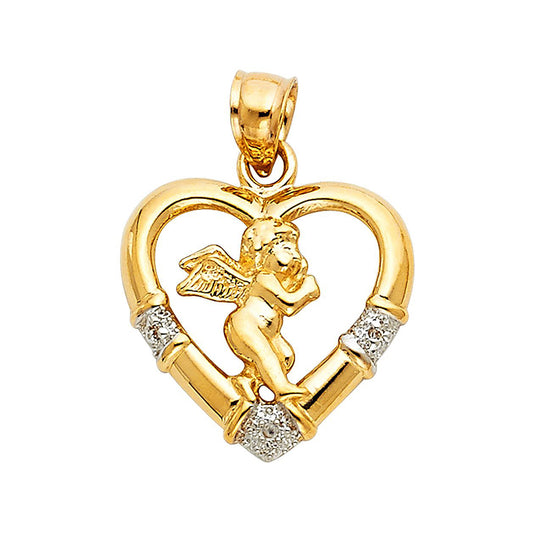 Cute Angel in Heart Pendant in 14k Two Tone Gold