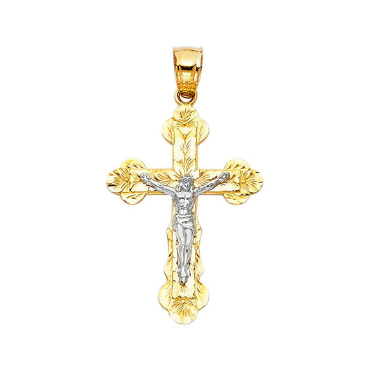 Budded Crucifix Cross Pendant 14k Two Tone Gold